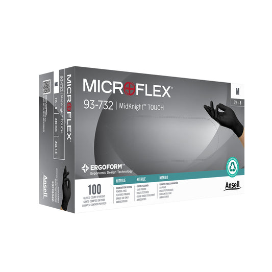 Ansell MICROFLEX MidKnight Touch Black Nitrile Gloves - 1 Case Size MEDIUM (1000)