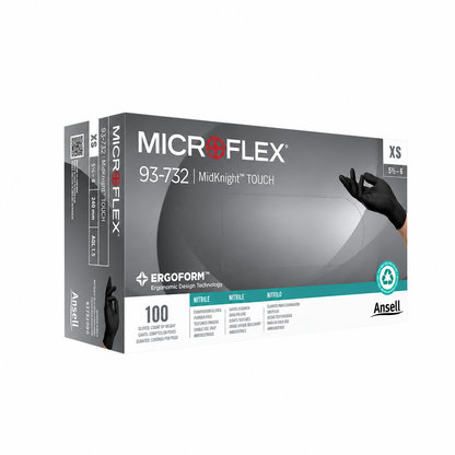 Ansell MICROFLEX MidKnight Touch Black Nitrile Gloves - 1 Box Size EXSTRA SMALL (100)