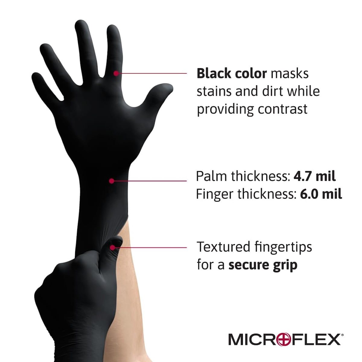 Ansell MICROFLEX MidKnight Touch Black Nitrile Gloves - 1 Box Size LARGE (100)